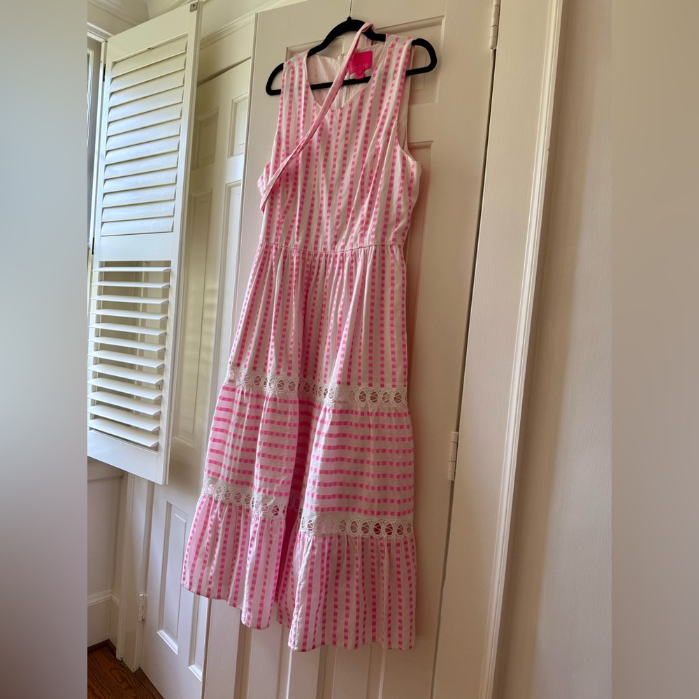 Lilly Pulitzer Pink Striped Sleeveless Tiered Midi Dress